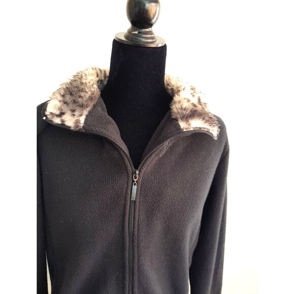 Debbie Morgan Mob Wife Bratz Leopard Collar Zip Jacket Black Size L - Picture 2 of 7